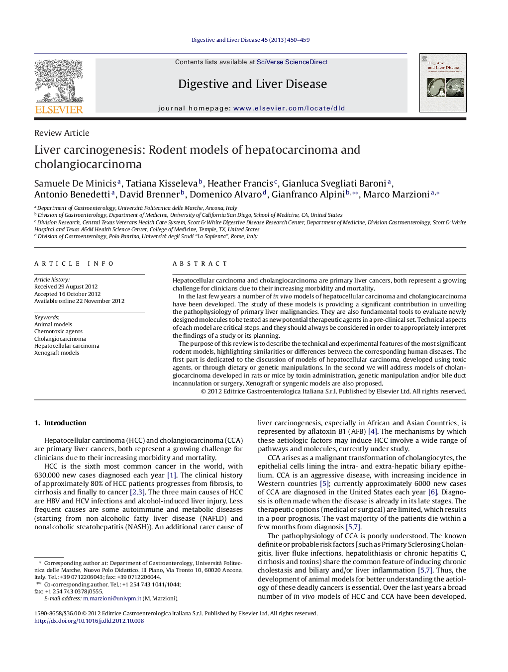 Liver carcinogenesis: Rodent models of hepatocarcinoma and cholangiocarcinoma