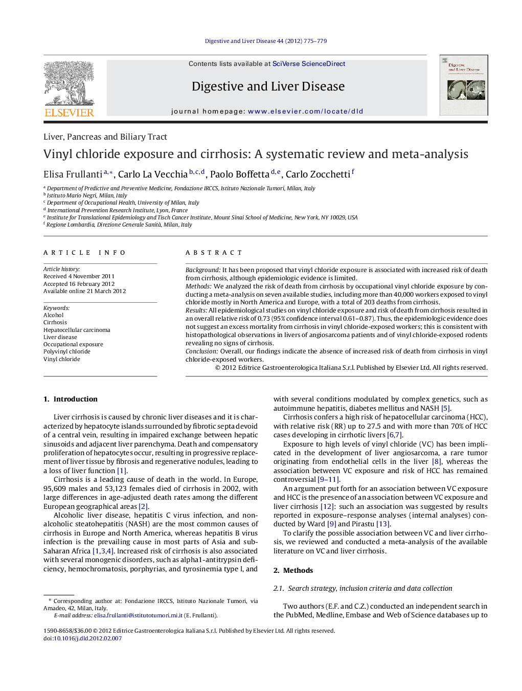 Vinyl chloride exposure and cirrhosis: A systematic review and meta-analysis