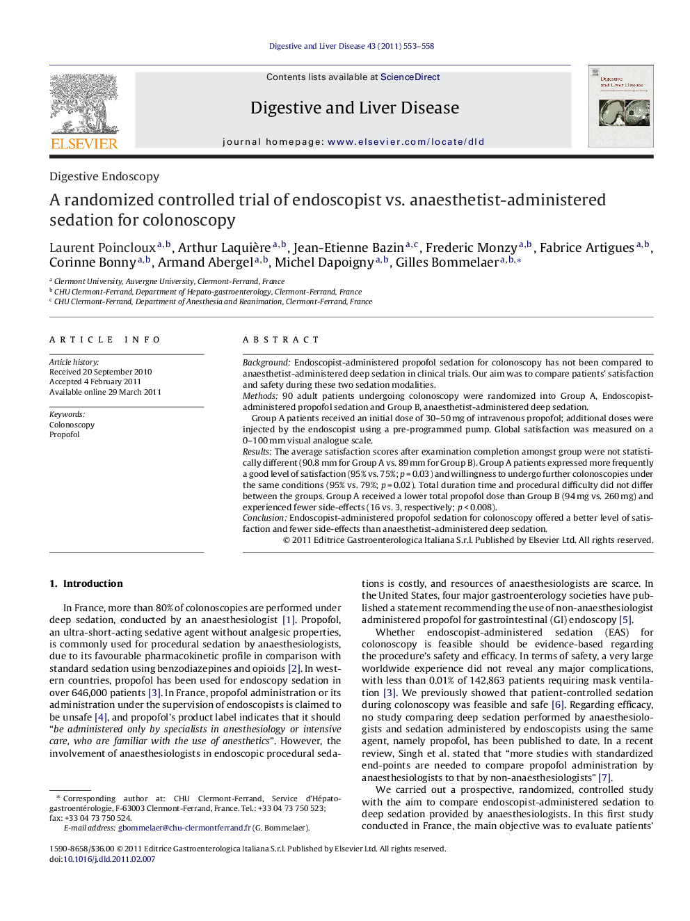 A randomized controlled trial of endoscopist vs. anaesthetist-administered sedation for colonoscopy