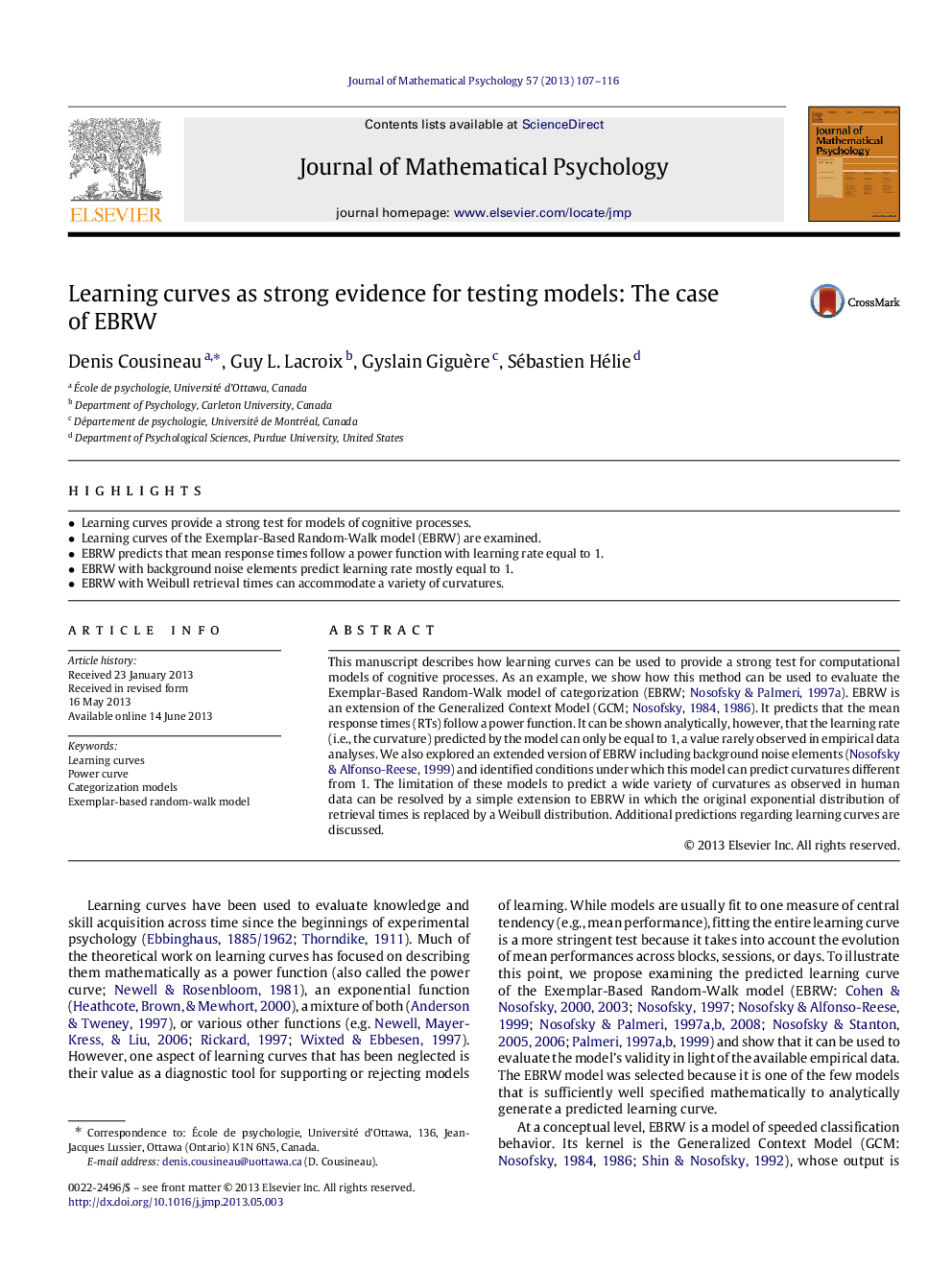 Learning curves as strong evidence for testing models: The case of EBRW