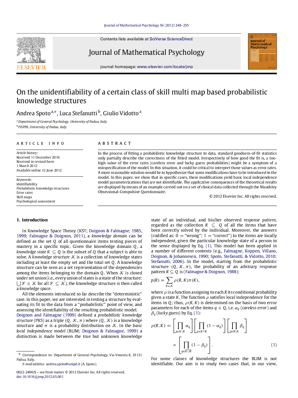 On the unidentifiability of a certain class of skill multi map based probabilistic knowledge structures