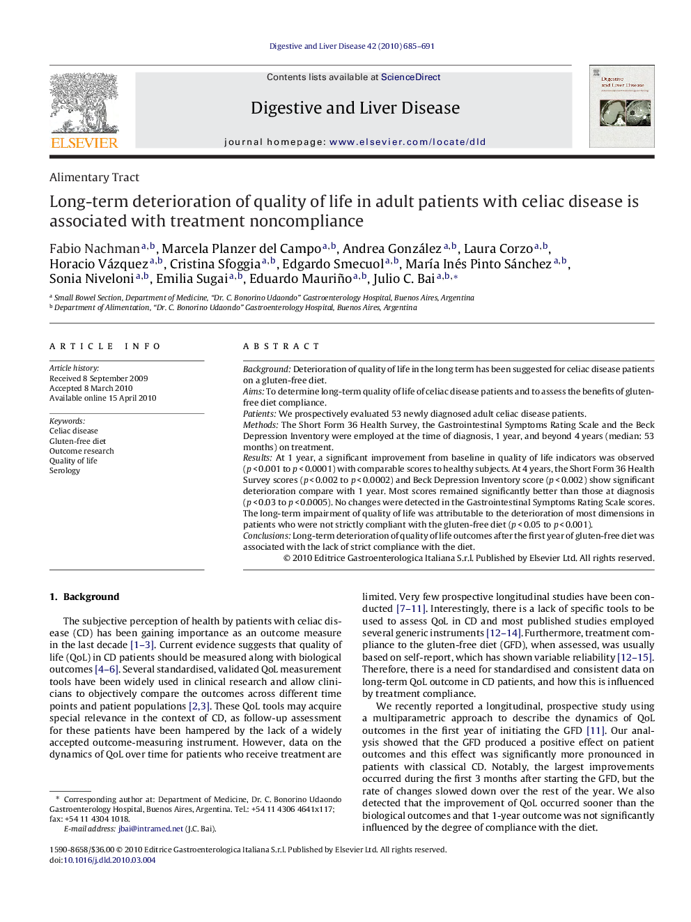 Long-term deterioration of quality of life in adult patients with celiac disease is associated with treatment noncompliance