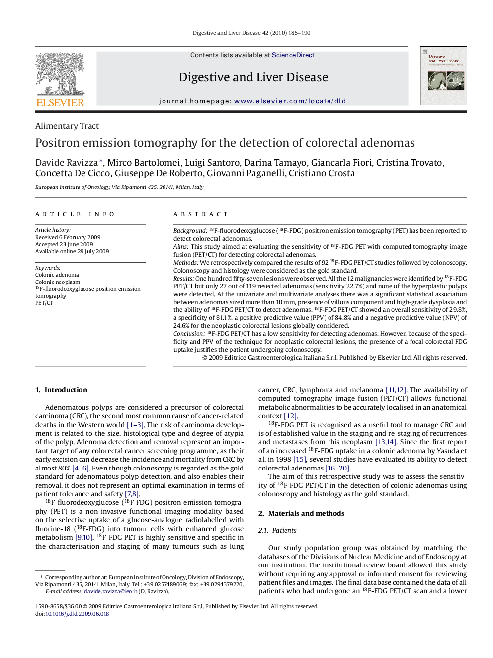 Positron emission tomography for the detection of colorectal adenomas