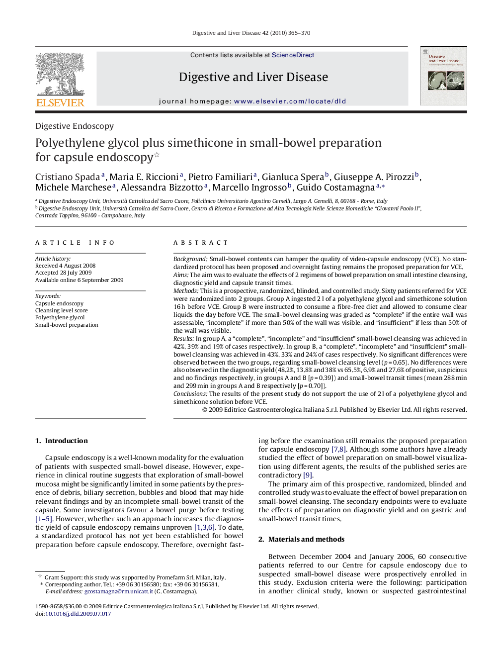 Polyethylene glycol plus simethicone in small-bowel preparation for capsule endoscopy 