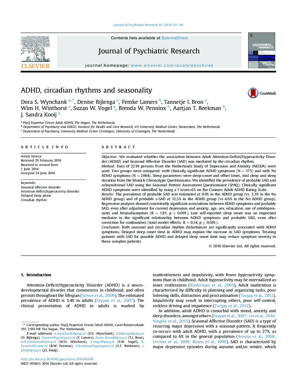 ADHD, circadian rhythms and seasonality