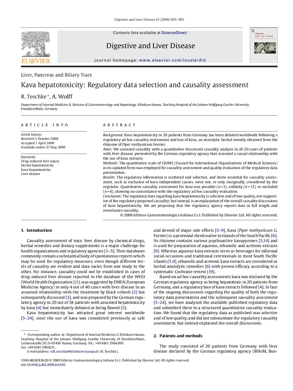 Kava hepatotoxicity: Regulatory data selection and causality assessment