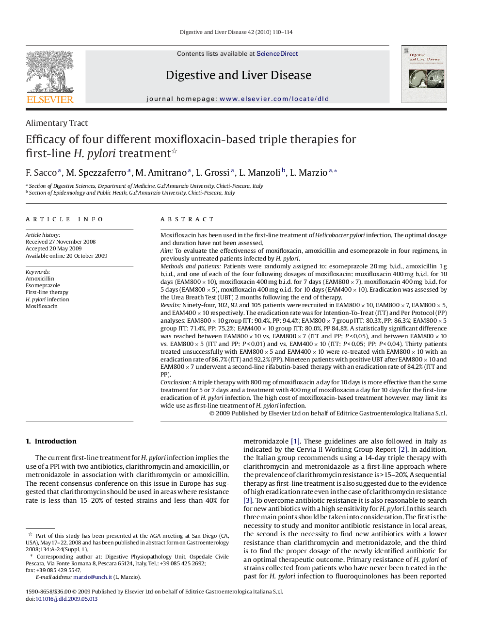 Efficacy of four different moxifloxacin-based triple therapies for first-line H. pylori treatment 