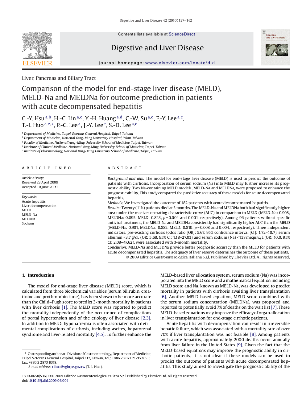 Comparison of the model for end-stage liver disease (MELD), MELD-Na and MELDNa for outcome prediction in patients with acute decompensated hepatitis