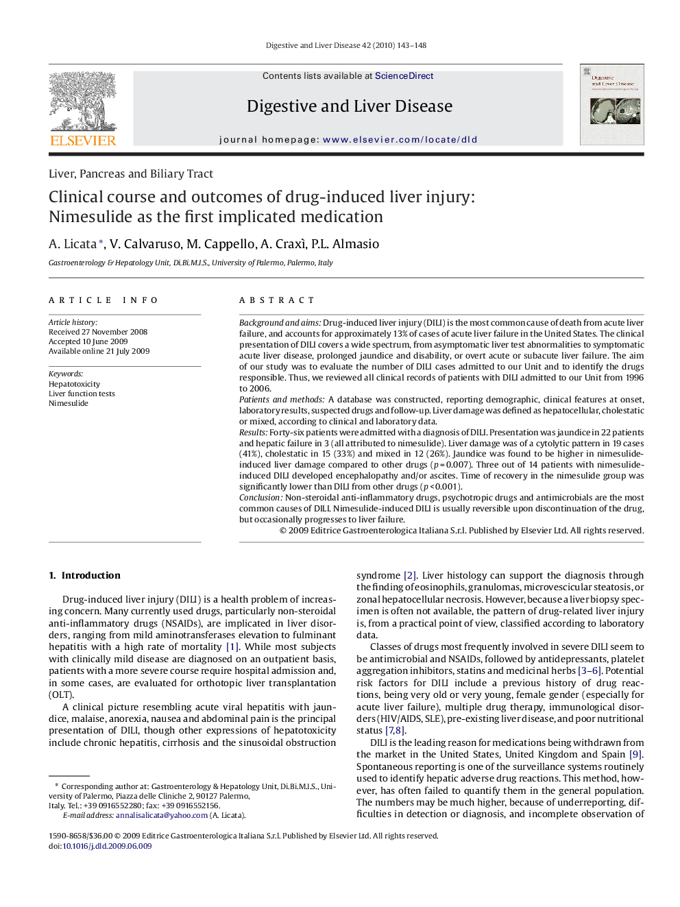 Clinical course and outcomes of drug-induced liver injury: Nimesulide as the first implicated medication