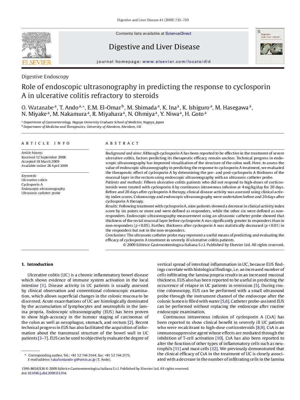 Role of endoscopic ultrasonography in predicting the response to cyclosporin A in ulcerative colitis refractory to steroids