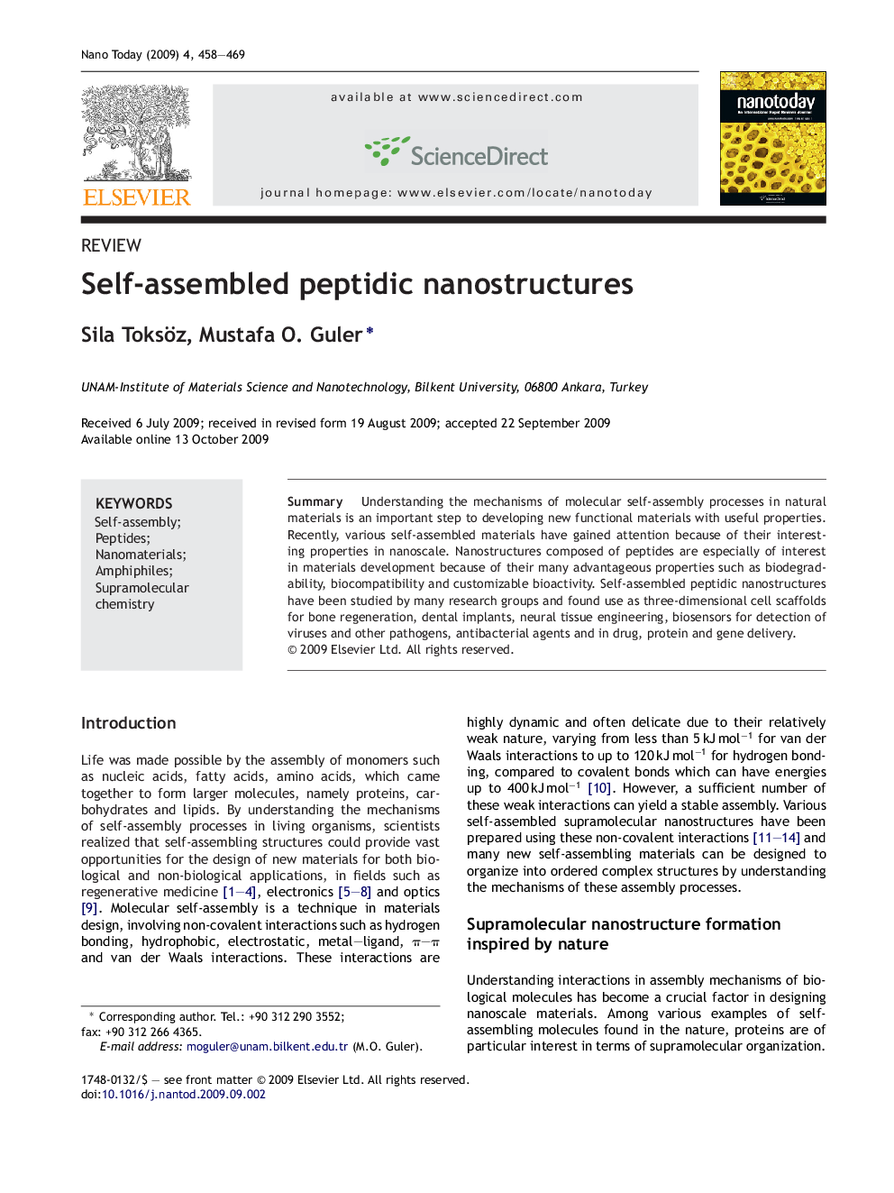 Self-assembled peptidic nanostructures