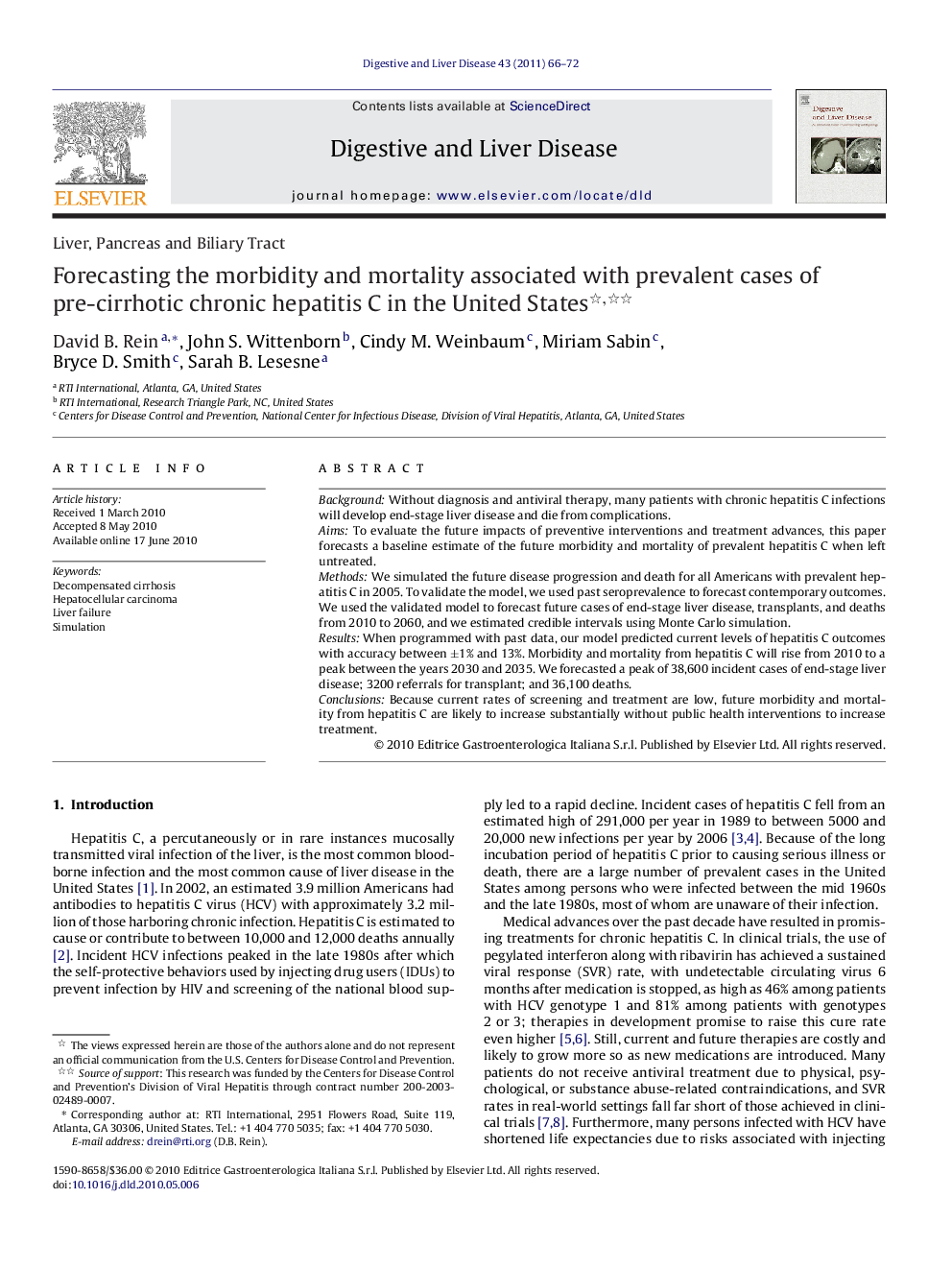 Forecasting the morbidity and mortality associated with prevalent cases of pre-cirrhotic chronic hepatitis C in the United States 