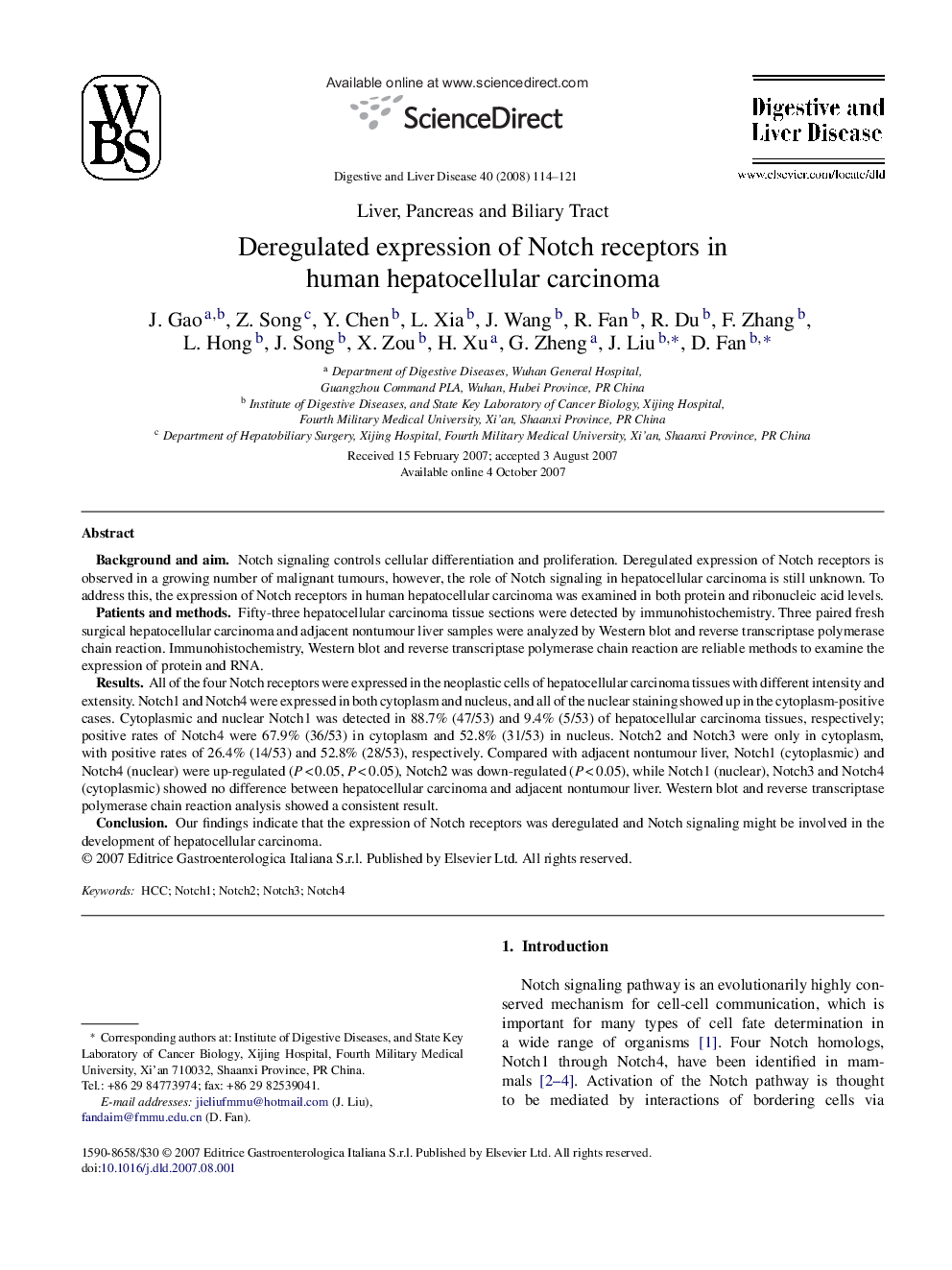 عکس صفحه اول مقاله: Deregulated expression of Notch receptors in human hepatocellular carcinoma Deregulated expression of Notch receptors in human hepatocellular carcinoma