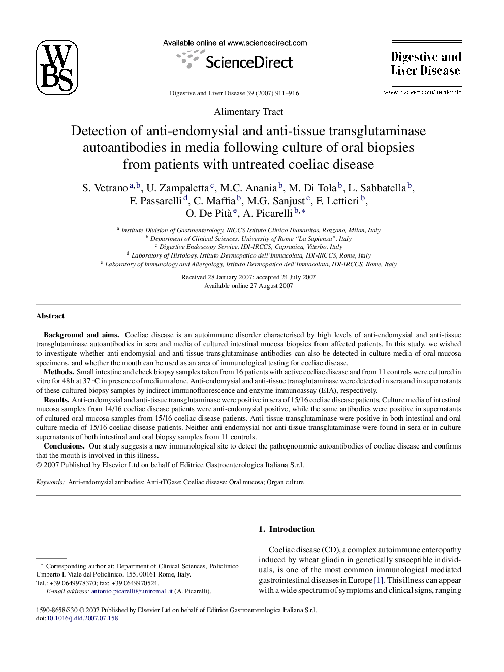 Detection of anti-endomysial and anti-tissue transglutaminase autoantibodies in media following culture of oral biopsies from patients with untreated coeliac disease