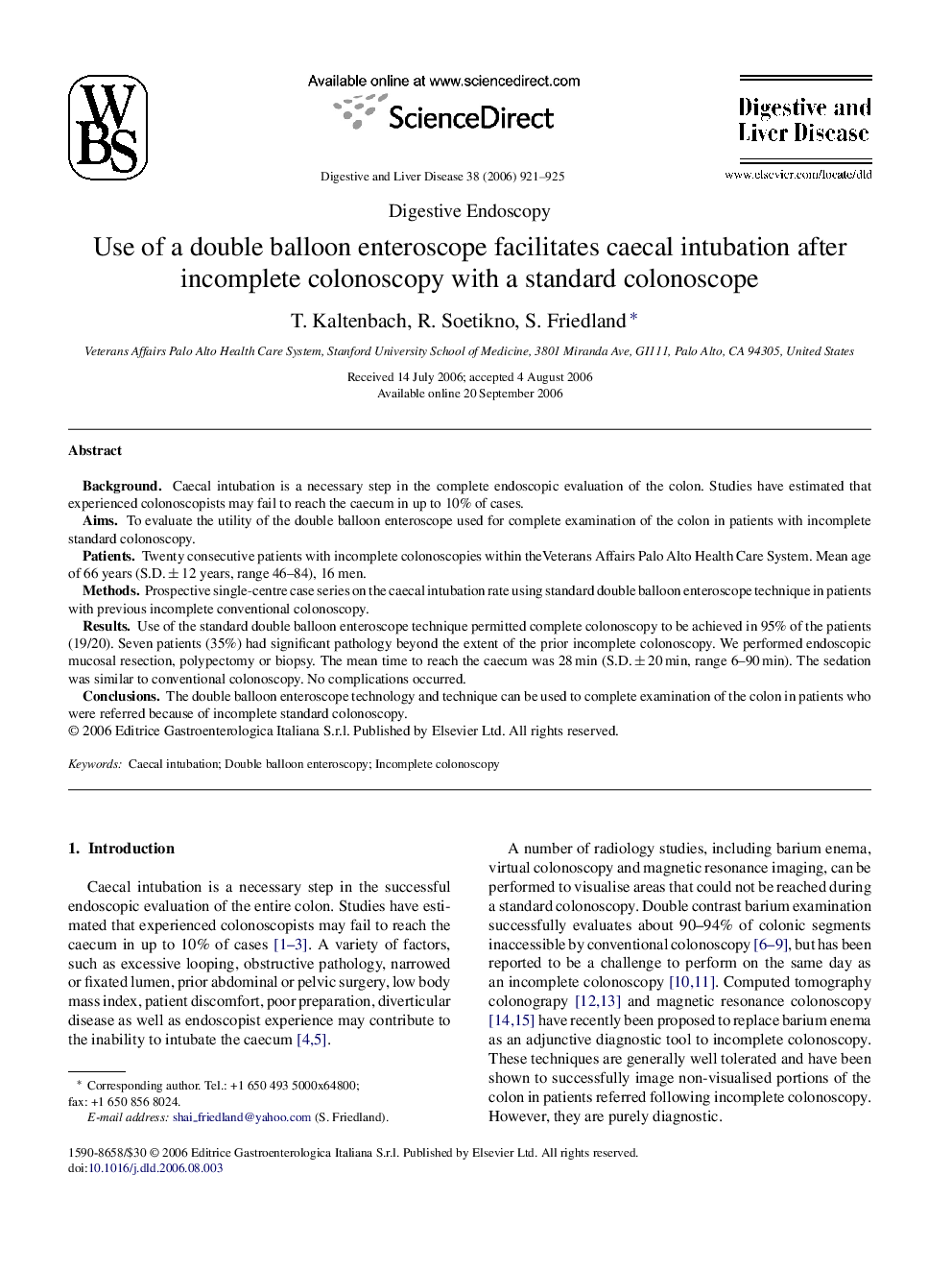 Use of a double balloon enteroscope facilitates caecal intubation after incomplete colonoscopy with a standard colonoscope