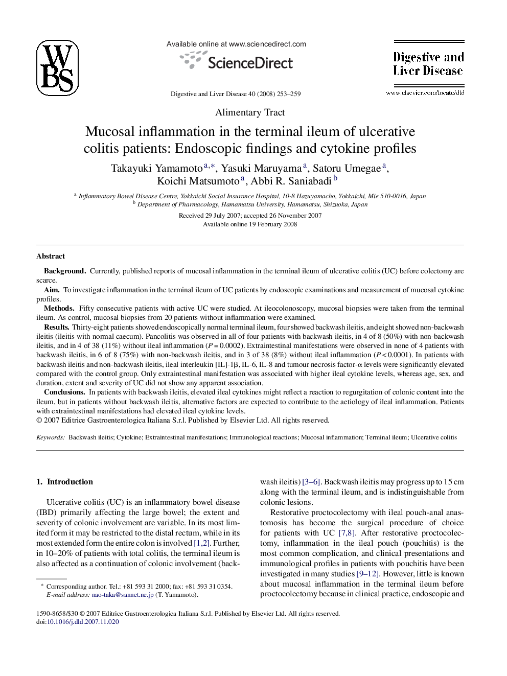 Mucosal inflammation in the terminal ileum of ulcerative colitis patients: Endoscopic findings and cytokine profiles