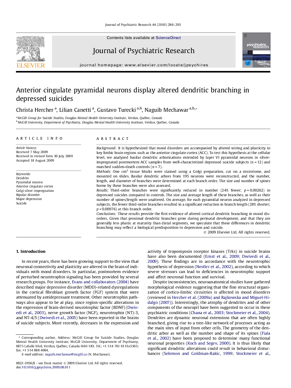 Anterior cingulate pyramidal neurons display altered dendritic branching in depressed suicides