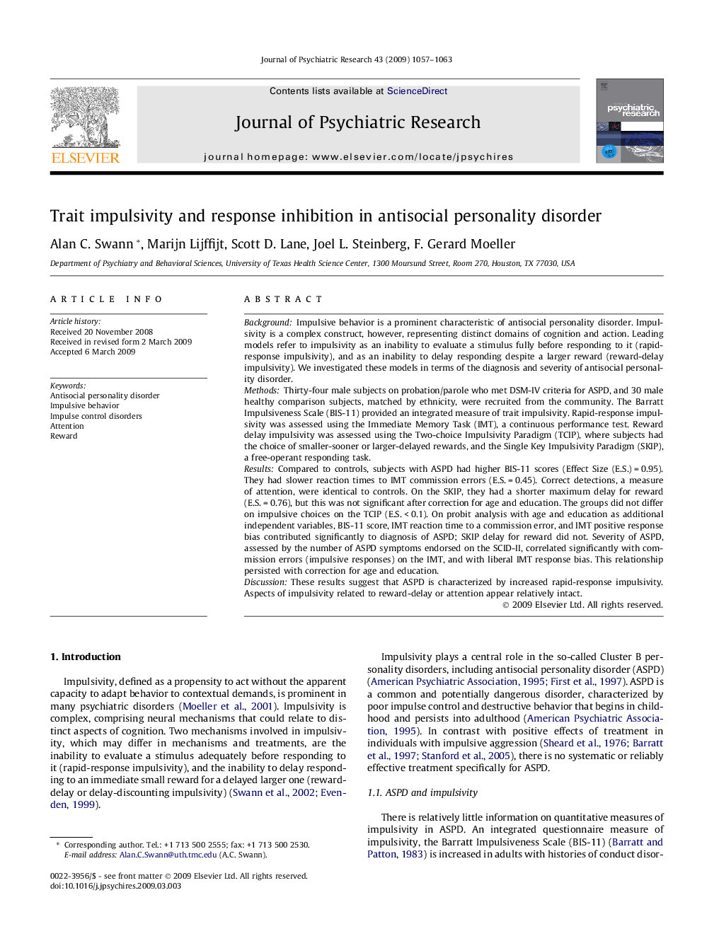 Trait impulsivity and response inhibition in antisocial personality disorder