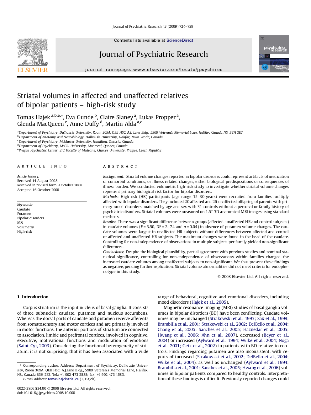 Striatal volumes in affected and unaffected relatives of bipolar patients – high-risk study