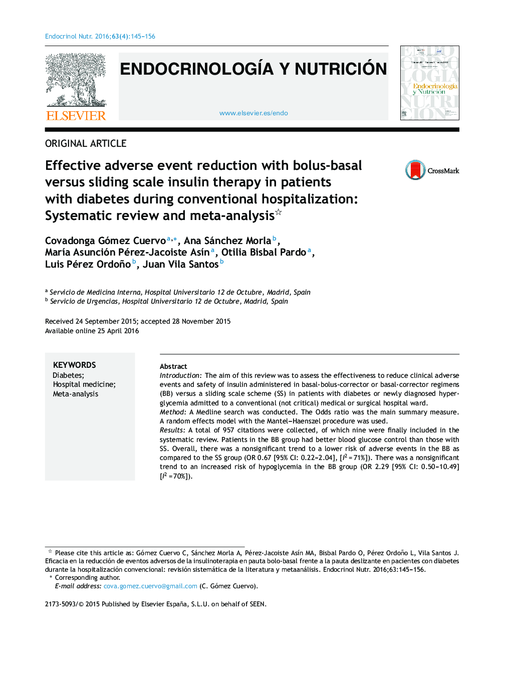 Effective adverse event reduction with bolus-basal versus sliding scale insulin therapy in patients with diabetes during conventional hospitalization: Systematic review and meta-analysis 