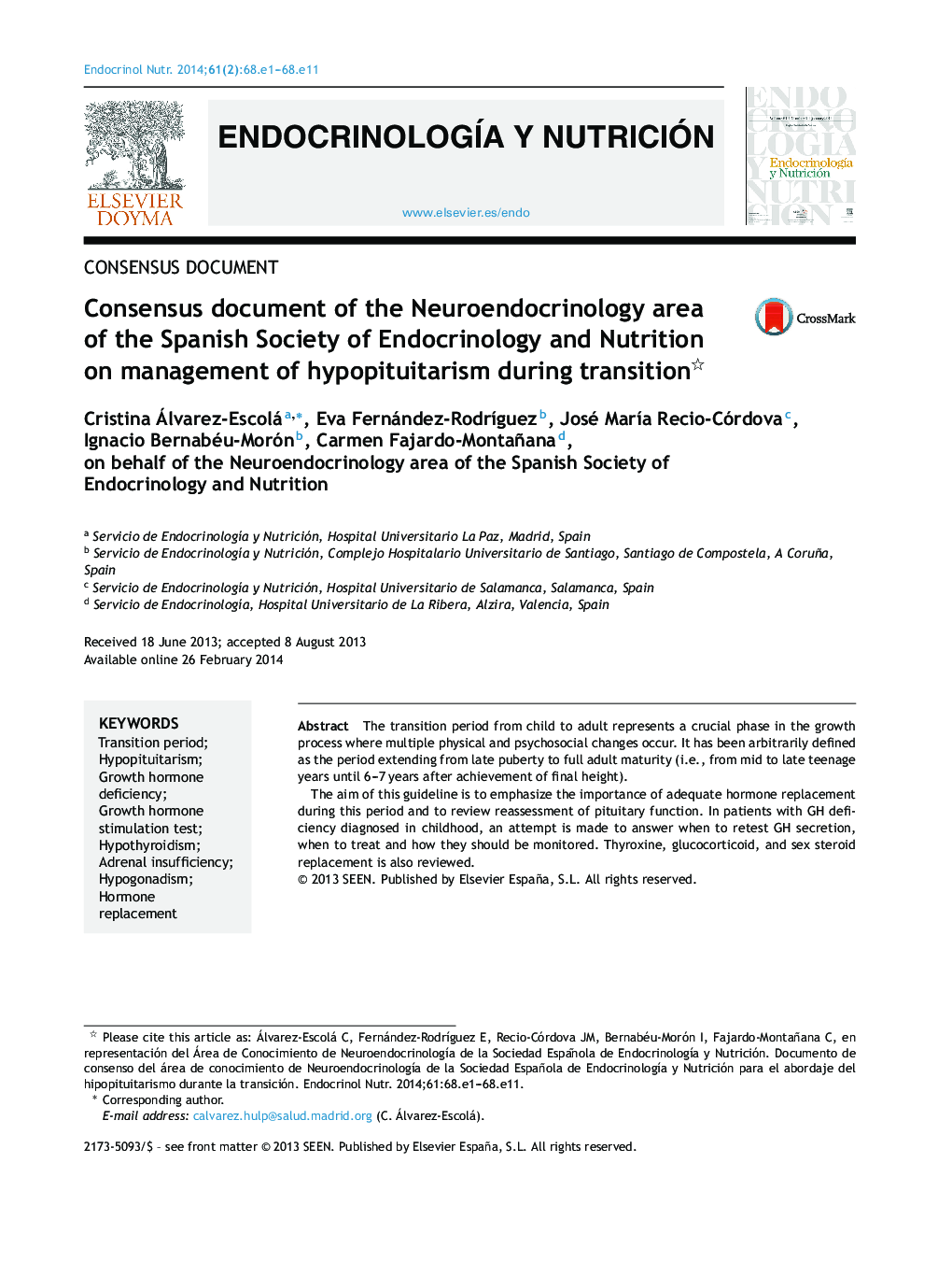 Consensus document of the Neuroendocrinology area of the Spanish Society of Endocrinology and Nutrition on management of hypopituitarism during transition