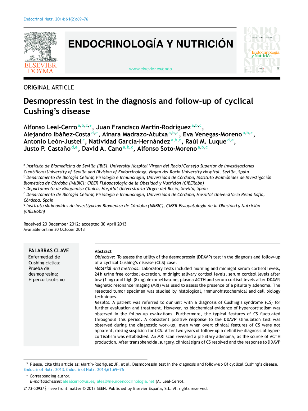 Desmopressin test in the diagnosis and follow-up of cyclical Cushing's disease 