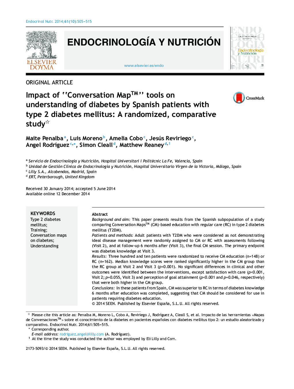 Impact of “Conversation Map™” tools on understanding of diabetes by Spanish patients with type 2 diabetes mellitus: A randomized, comparative study 