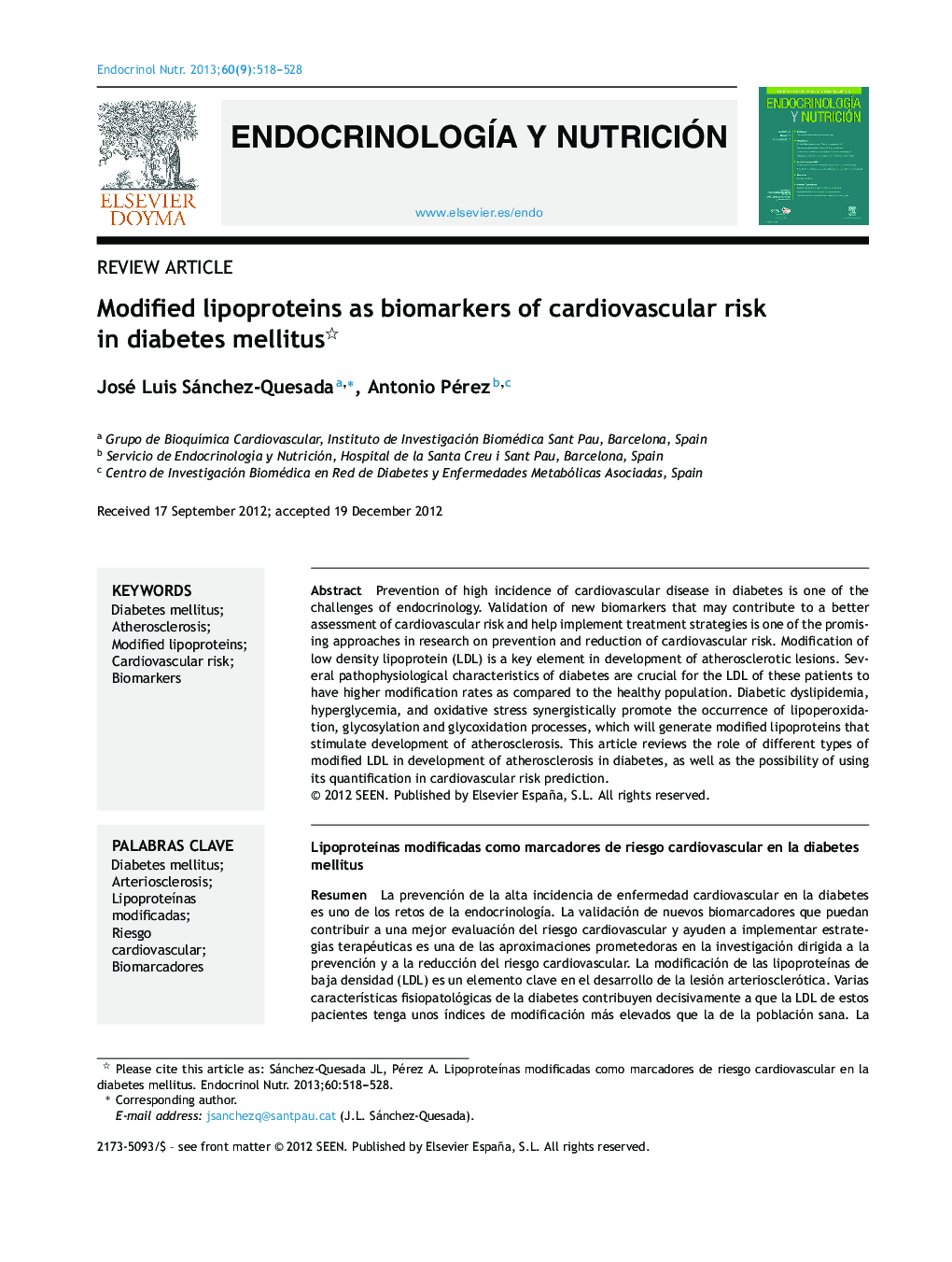 Modified lipoproteins as biomarkers of cardiovascular risk in diabetes mellitus 