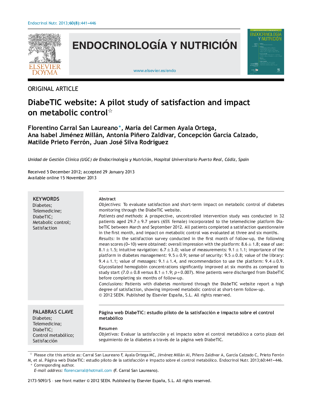 DiabeTIC website: A pilot study of satisfaction and impact on metabolic control 