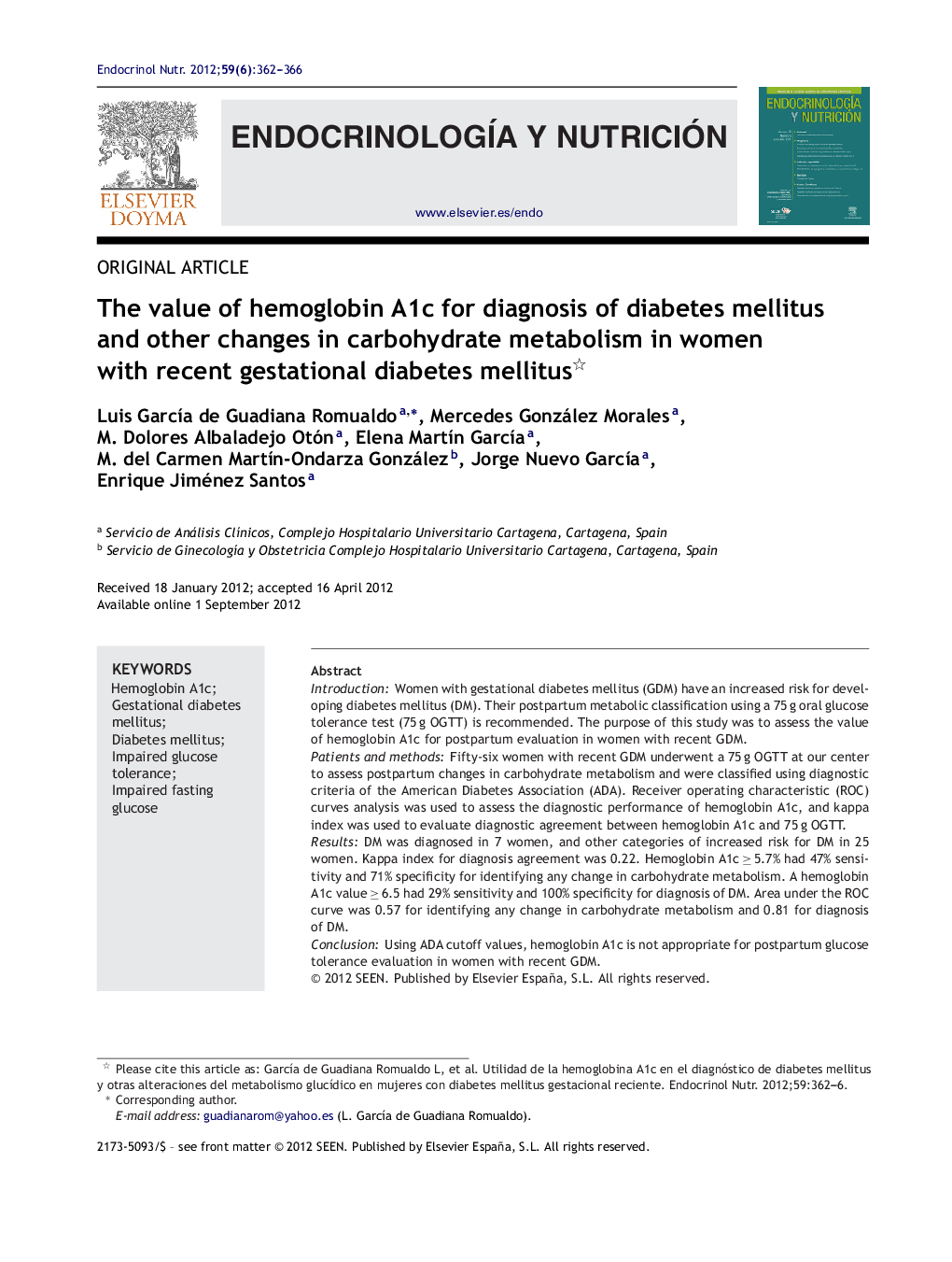 The value of hemoglobin A1c for diagnosis of diabetes mellitus and other changes in carbohydrate metabolism in women with recent gestational diabetes mellitus 