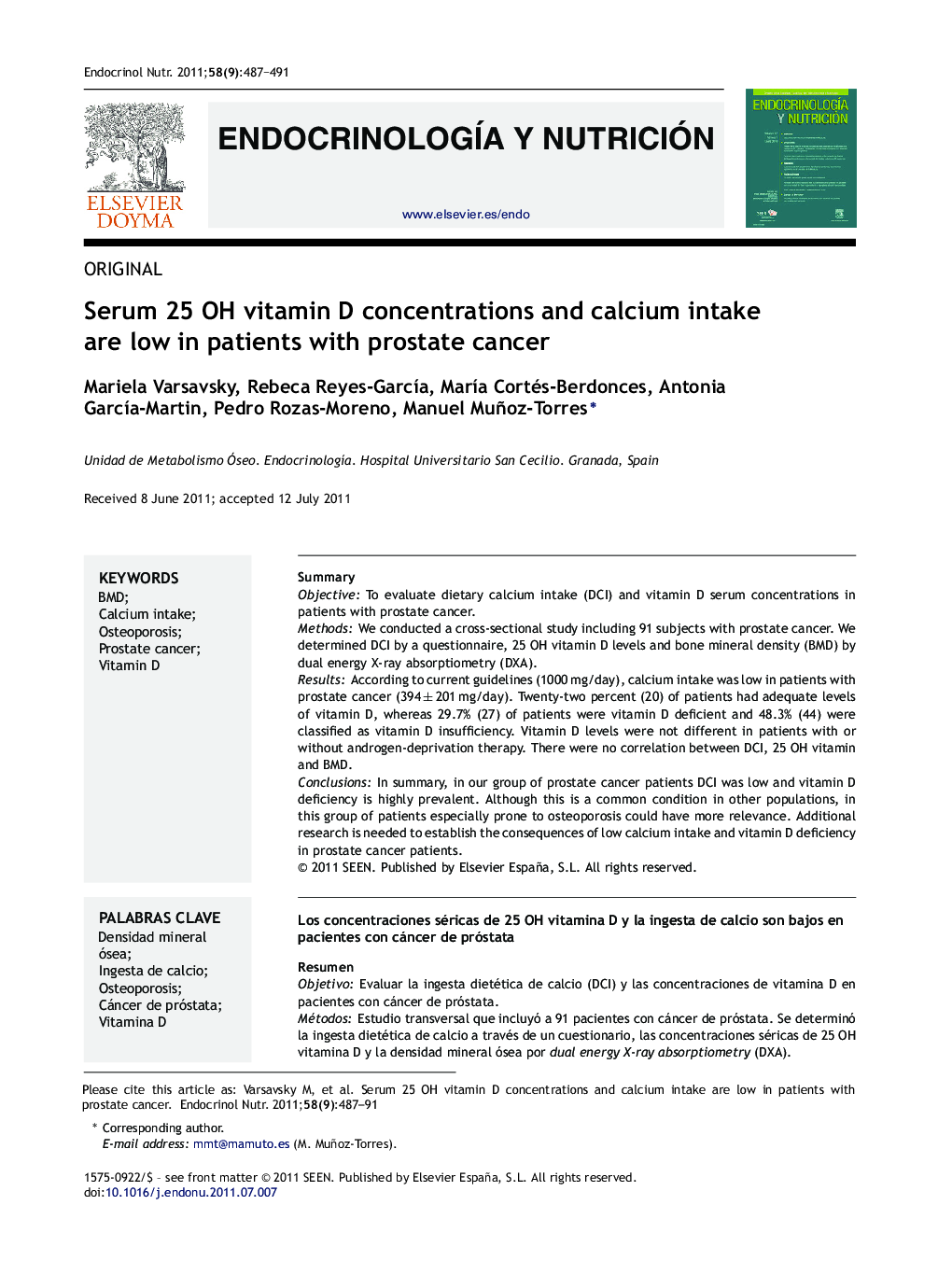 Serum 25 OH vitamin D concentrations and calcium intake are low in patients with prostate cancer 