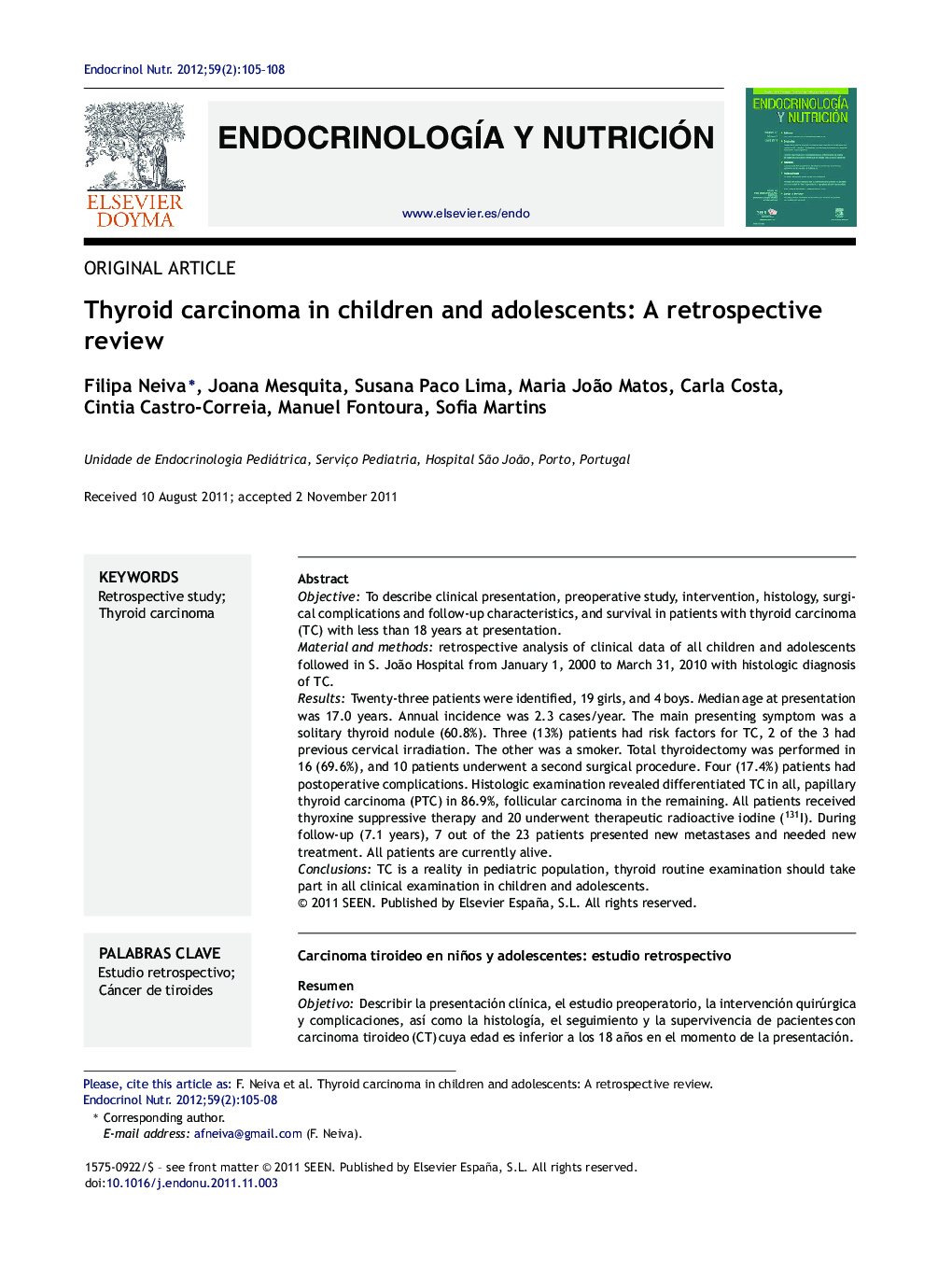 Thyroid carcinoma in children and adolescents: A retrospective review