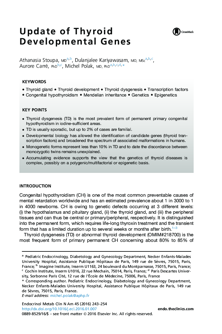 Update of Thyroid Developmental Genes