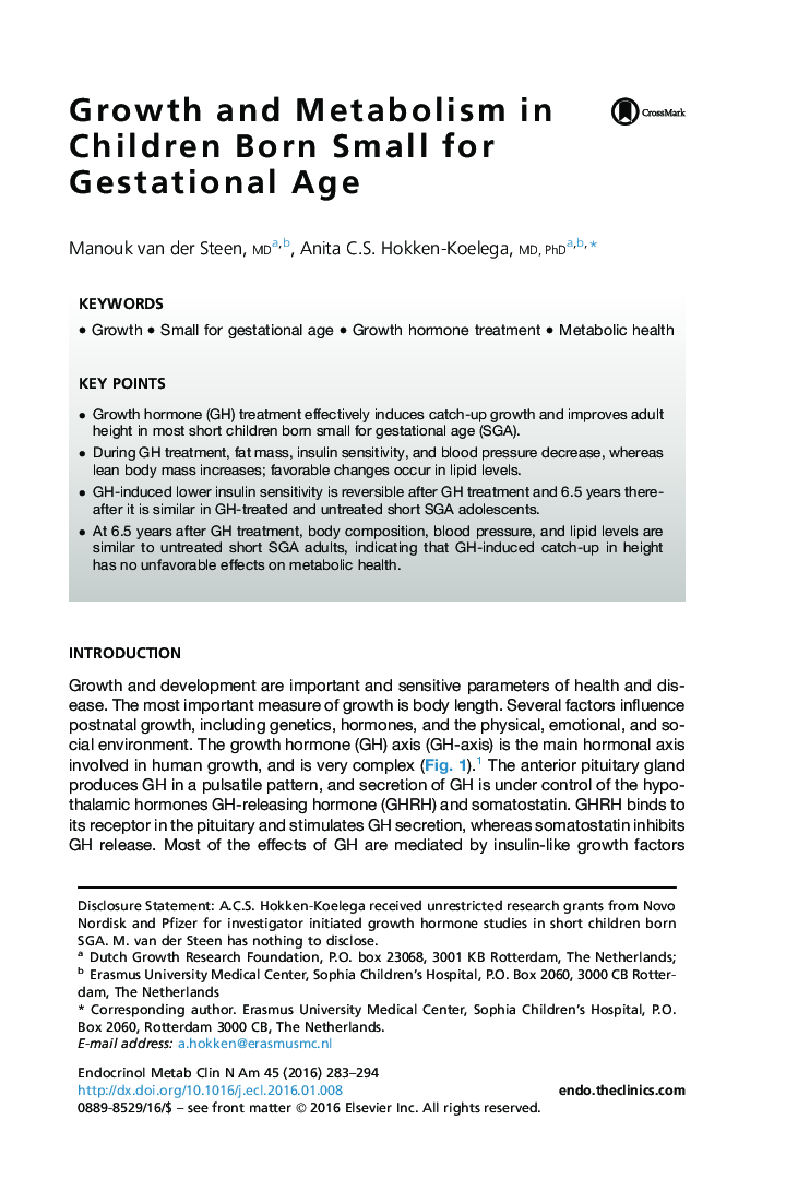 Growth and Metabolism in Children Born Small for Gestational Age