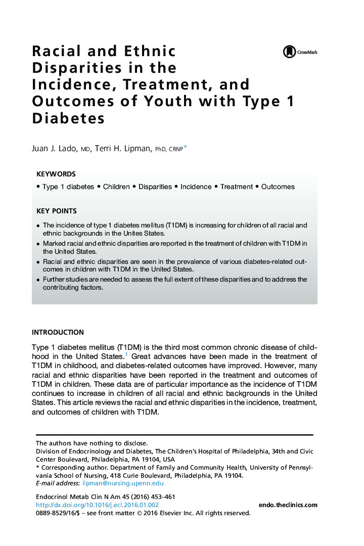 اختلافات نژادی و قومی در بروز، درمان و پیامدهای جوانان مبتلا به دیابت نوع 1 