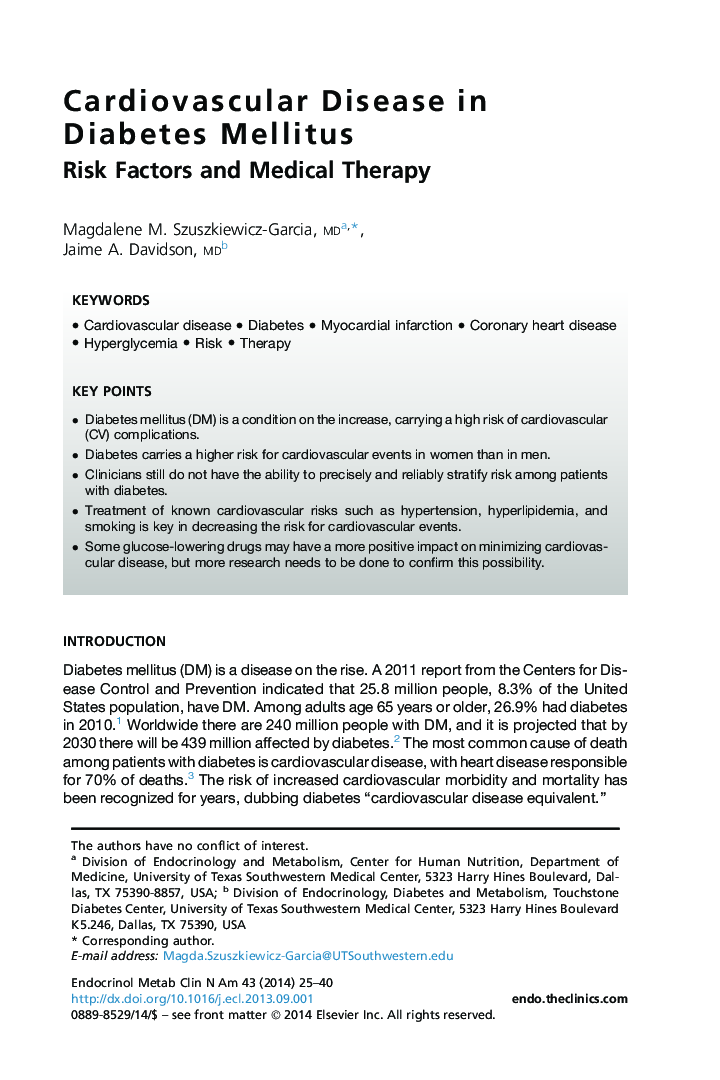 Cardiovascular Disease in Diabetes Mellitus