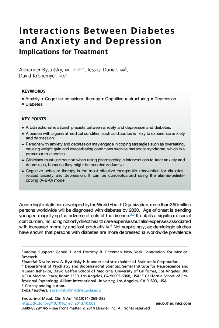 Interactions Between Diabetes and Anxiety and Depression