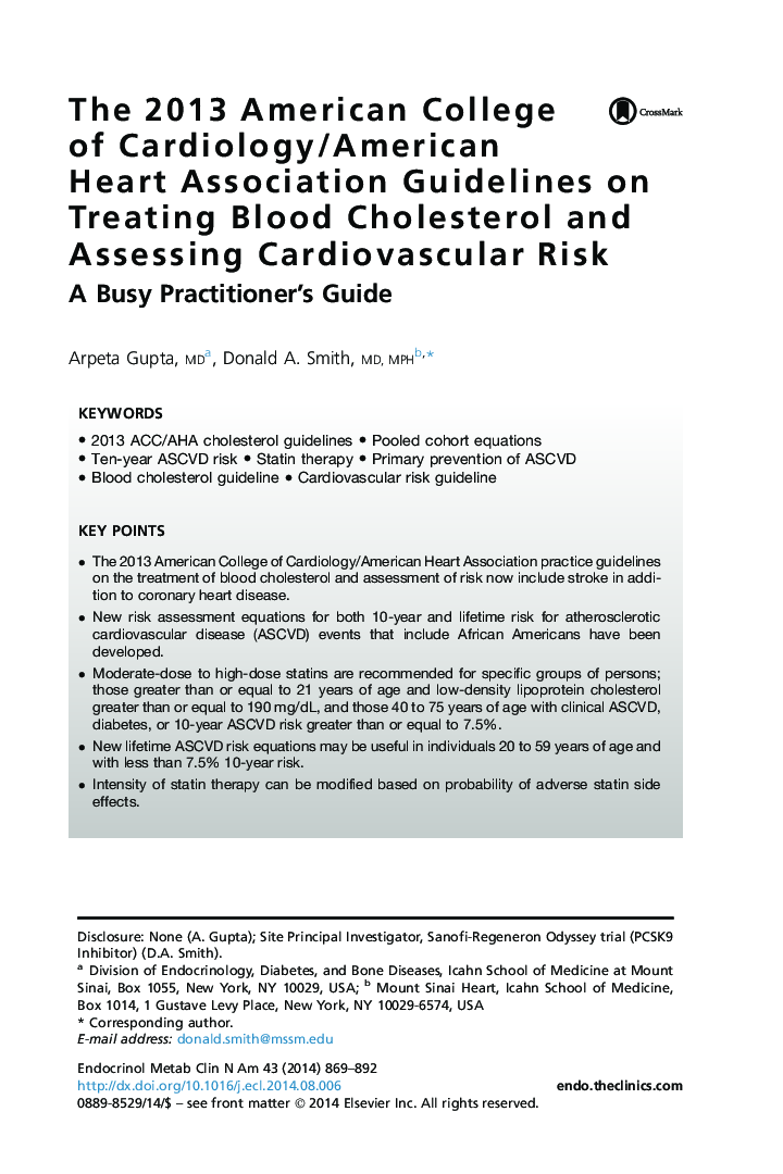The 2013 American College of Cardiology/American Heart Association Guidelines on Treating Blood Cholesterol and Assessing Cardiovascular Risk