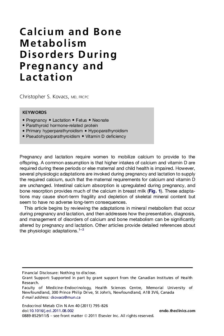 Calcium and Bone Metabolism Disorders During Pregnancy and Lactation