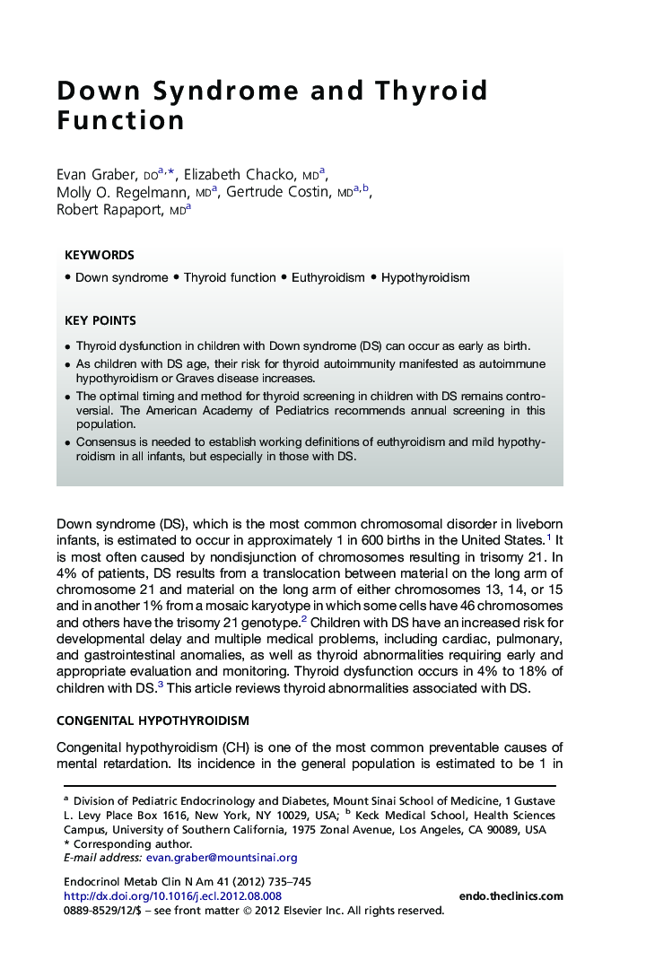 Down Syndrome and Thyroid Function