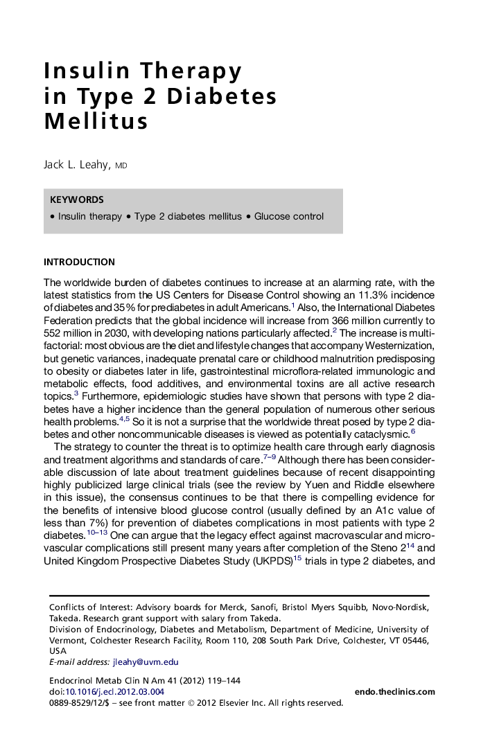 عکس صفحه اول مقاله: Insulin Therapy in Type 2 Diabetes Mellitus Insulin Therapy in Type 2 Diabetes Mellitus