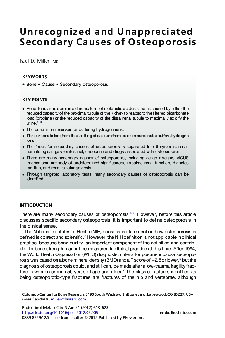 Unrecognized and Unappreciated Secondary Causes of Osteoporosis