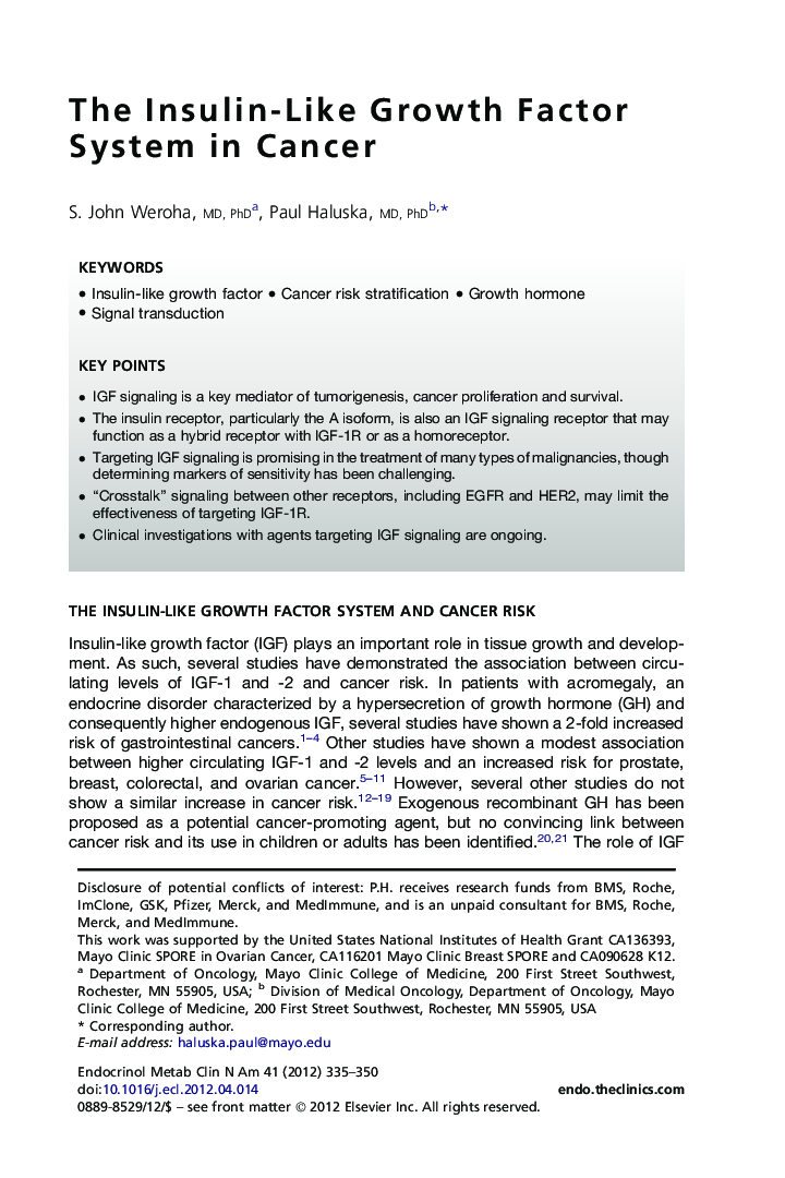 The Insulin-Like Growth Factor System in Cancer