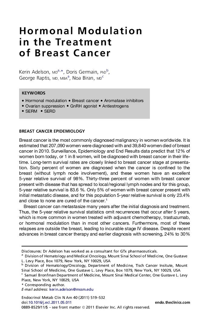 Hormonal Modulation in the Treatment ofÂ Breast Cancer