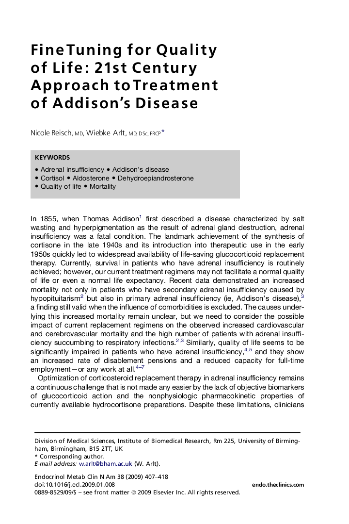 Fine Tuning for Quality of Life: 21st Century Approach to Treatment of Addison's Disease