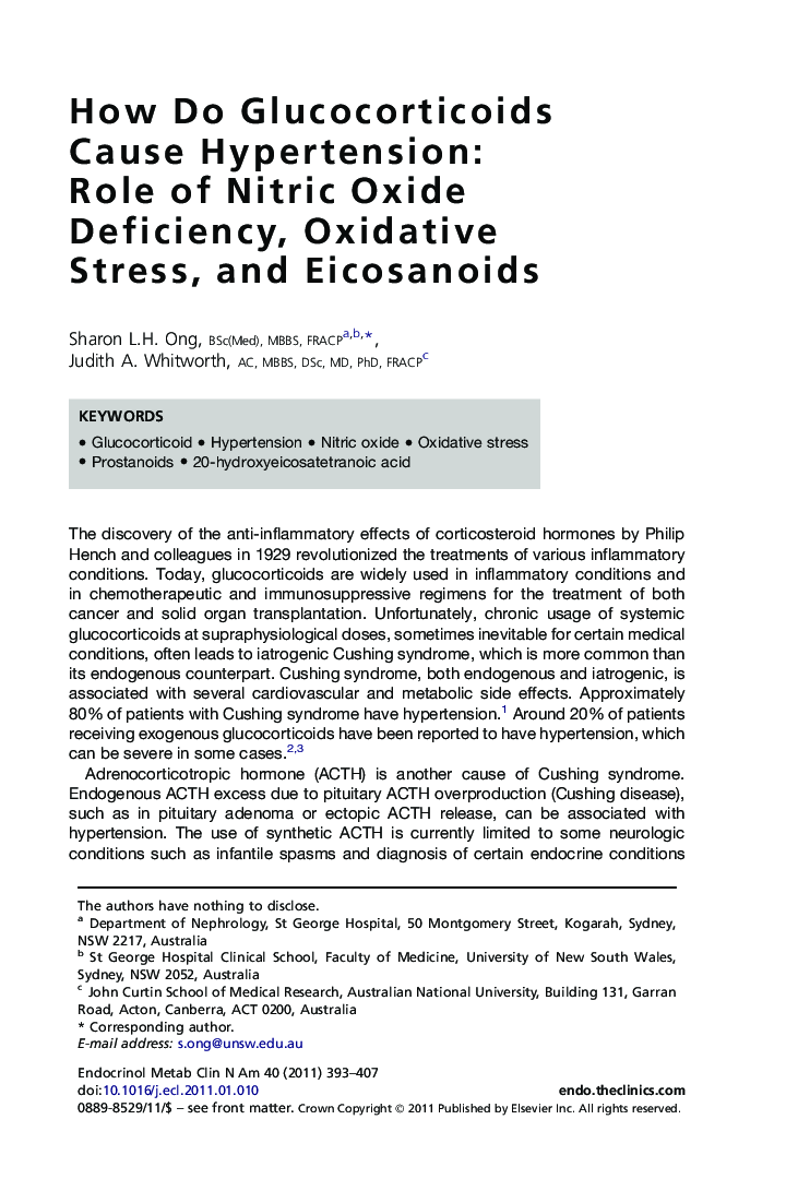 How Do Glucocorticoids Cause Hypertension: Role of Nitric Oxide Deficiency, Oxidative Stress, and Eicosanoids