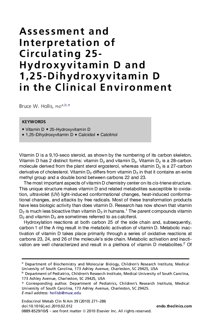 Assessment and Interpretation of Circulating 25-Hydroxyvitamin D and 1,25-Dihydroxyvitamin D in the Clinical Environment