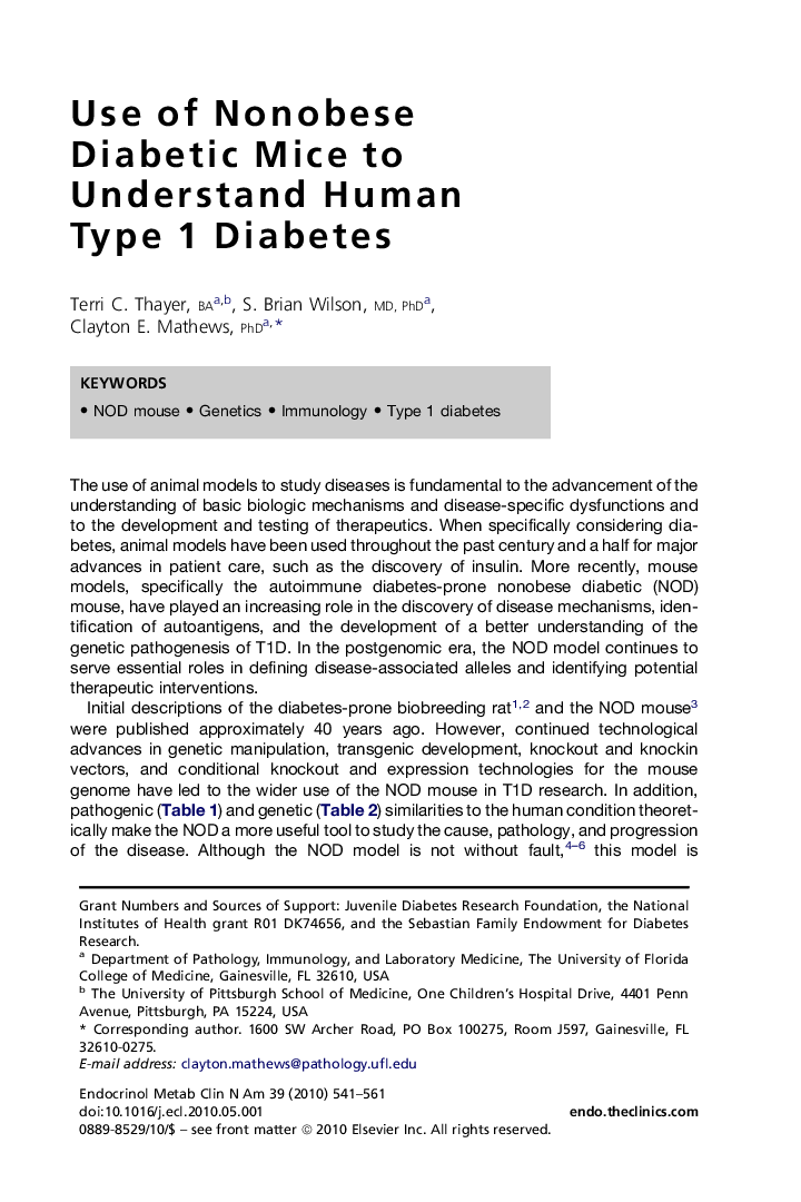 Use of Nonobese Diabetic Mice to Understand Human Type 1 Diabetes