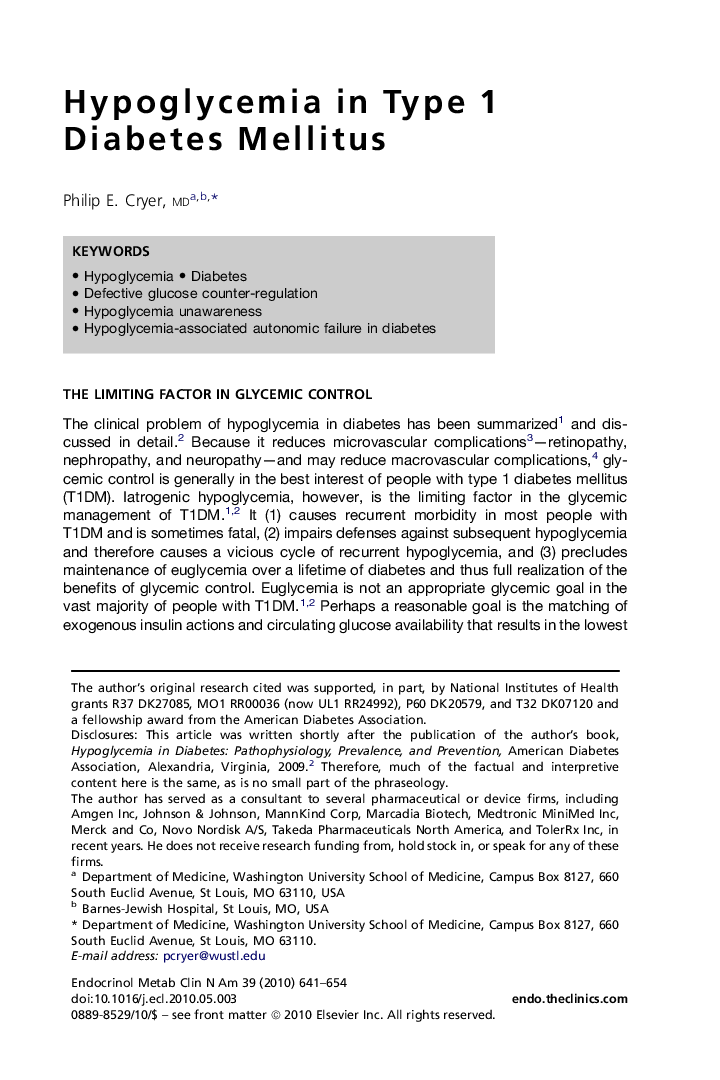 Hypoglycemia in Type 1 Diabetes Mellitus