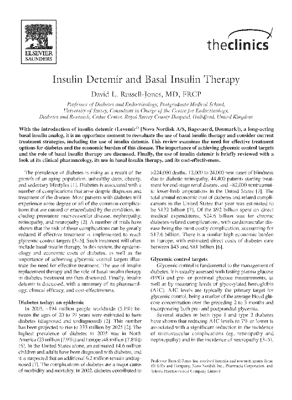 Insulin Detemir and Basal Insulin Therapy